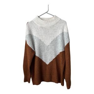 Silverflint Sweater‎ Womens Medium Cream Gray Rust Chunky Knit Cowl Neck Fall